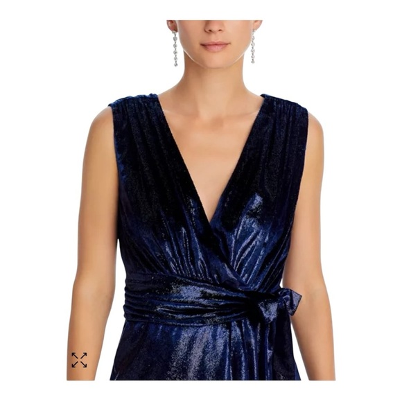HALSTON LENNOX SLEEVELESS SHIMMER VELVET MINI DRESS IN BLUE NWOT - Picture 10 of 10